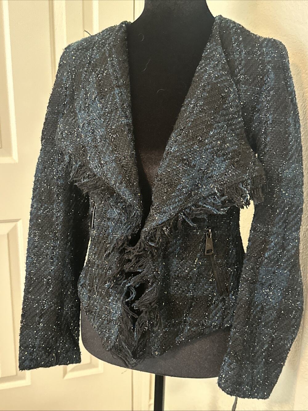 Mariely Paris Blue Black Metallic Blazer Jacket Size 42 NWT